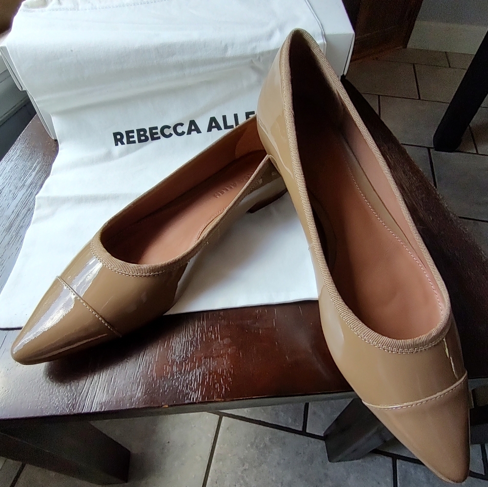 Rebecca Allen "The Skim" Women's Tan Caramel Nude 1 Patent Leather Flats Size 7 - Picture 2 of 9